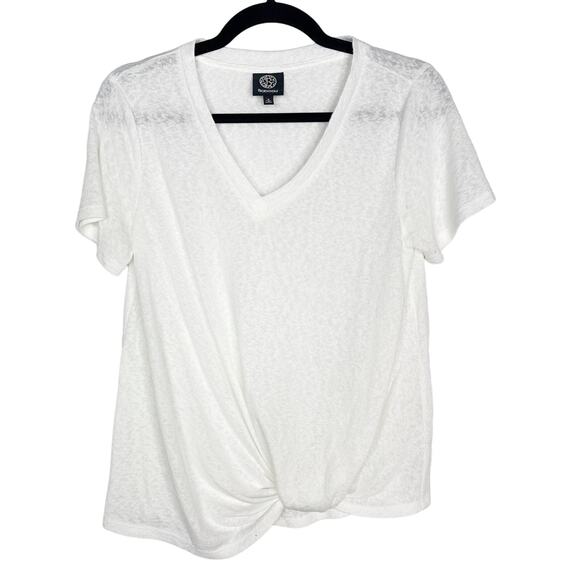 Bobeau Womens Small S White V Neck Twist Hem T Shirt Short Sleeve Slub Knit Tee - Picture 1 of 9